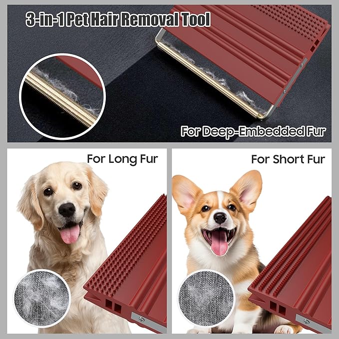 Mini Pet Hair Remover – 2025 Reusable Carpet Rake & Fur Scraper for Furniture, Car Interior, Hair Remover Brush for Bed, Couch, Home Surfaces Red
