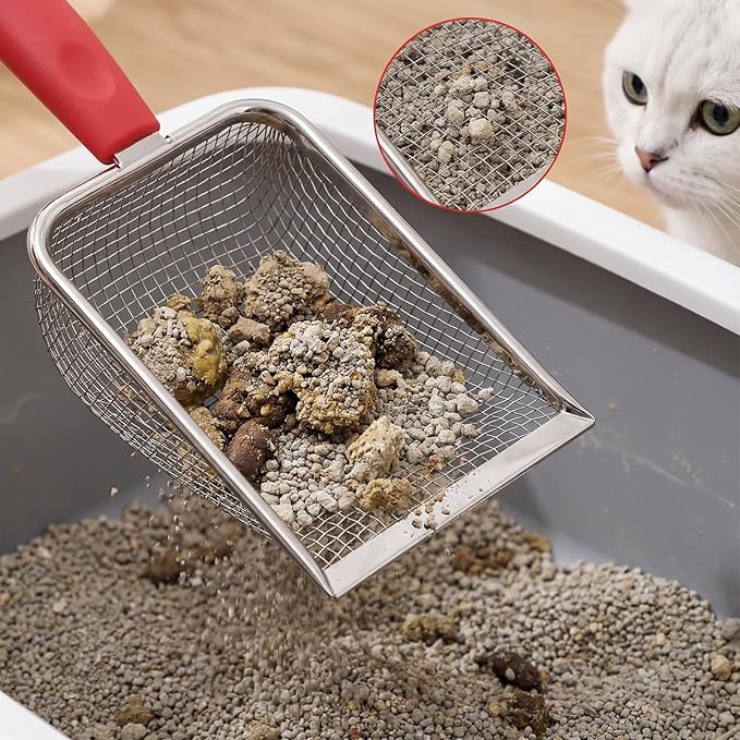 Stainless Steel Reptile Sand Substrate Scoop, Fine Mesh Metal Reptile Litter Cleaner Scooper, Cat Litter-Scoop, Mesh Litter-Shovel, Litter Cleaner Corner Scoop Sand Sifter for Terrarium Sands Waste