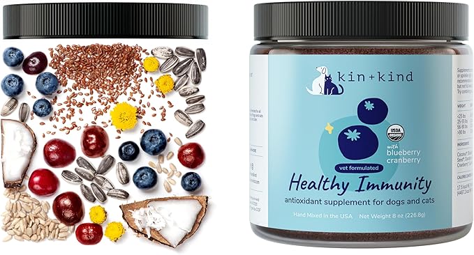 kin+kind Pet Vitamins and Supplements - Immune Support Supplement for Dogs & Cats - Natural Dog Supplements & Cat Supplements w/Organic Ingredients for Healthy Immunity - Made in USA - 4 oz (Medium)