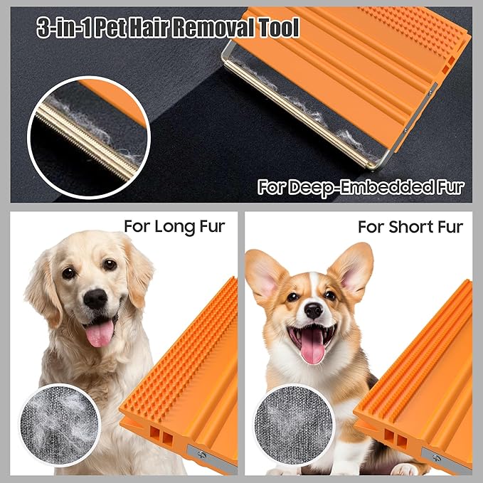 Mini Pet Hair Remover – 2025 Reusable Carpet Rake & Fur Scraper for Furniture, Car Interior, Hair Remover Brush for Bed, Couch, Home Surfaces Orange
