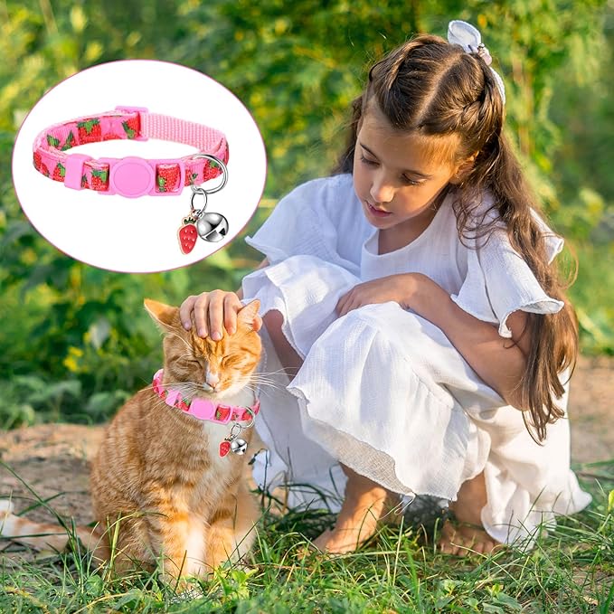 Frienda 12 Pcs Spring Summer Breakaway Cats Collars Girl Cat Safety Adjustable Collars with Bell and Summer Fruit Patterns Pendants Set for Pets Decoration(Small)