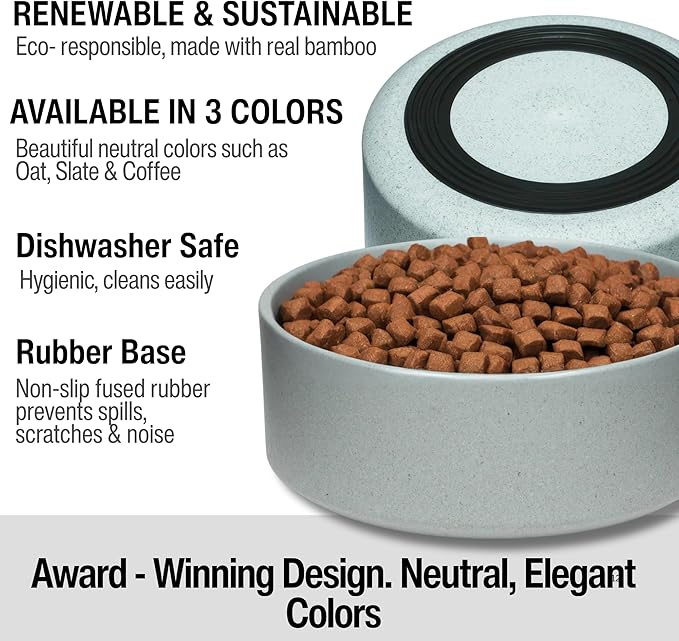 Loving Pets - Dolce Bamboo - Eco-Friendly Pet Bowls & Dishes for Dog, Cats, Puppy Food and Water Dish -Sustainable and Dishwasher Safe, Made with Real Bamboo (Medium, Slate-Grey)