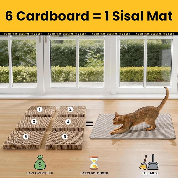 Conlun Cat Scratcher Mat,Natural Sisal Cat Scratch Pad with Hook&Loop Tape,Horizontal Floor Kitty Scratching Pads Rug for Indoor,Pet Furniture Protector for Couch&Carpets&Sofas, Large, Grey