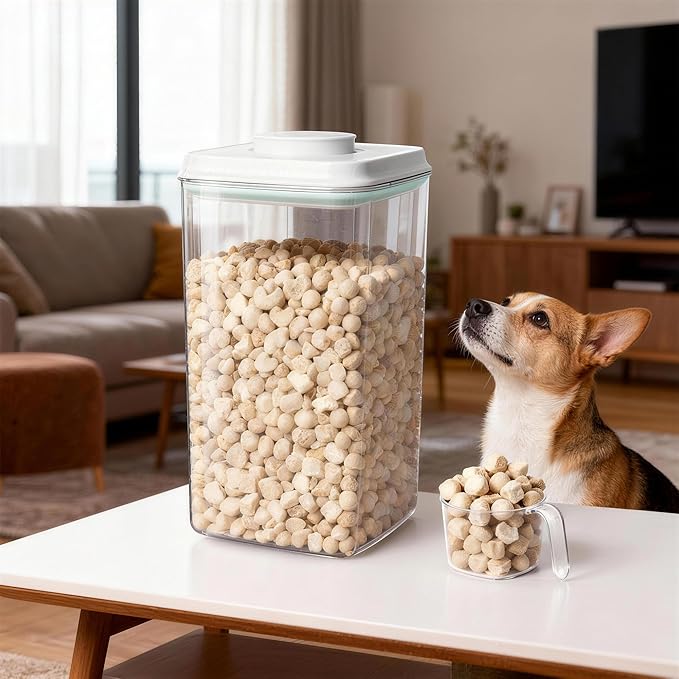 3-5 Lbs Dog-Cat Treat Container Pop Pet Food Storage Container for Kibble & Treats with 130ml / 0.13qt Measure Scoop, Stackable Pop Lid Plastic Container (4000ml / 4.2qt *2)