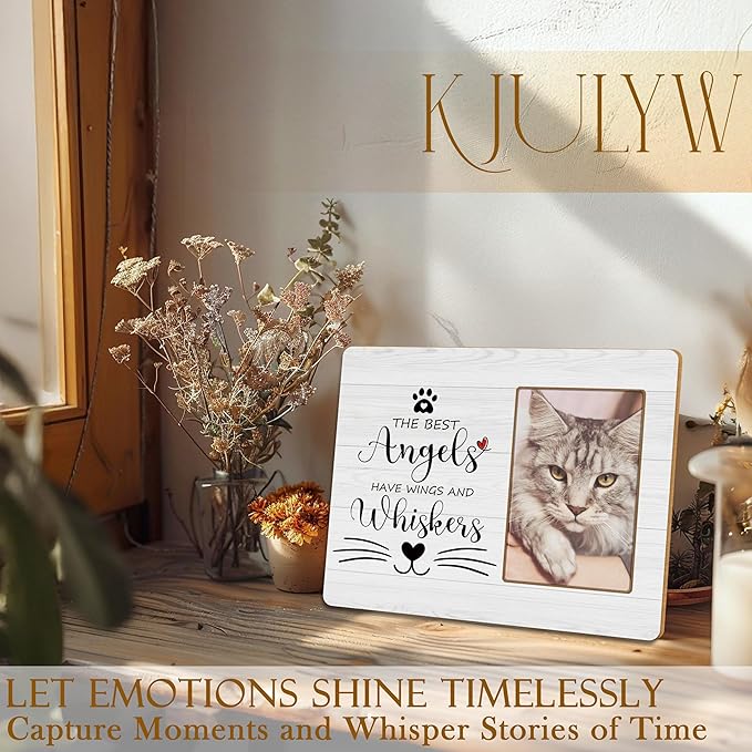 Cat Memorial 4x6 Picture Frame, Sympathy Gifts for Loss of Cat, Cats Passing Away Gift, the Best Angels Have Wings and Whiskers Picture Photo Frames for Desk Tabletop Wall Decoration