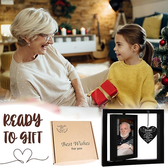 Lost Grandpa Memorial Picture Frame - Sympathy Gifts, Personalized 4x6 Photo Wooden Frame Bereavement Remembrance Condolences In Loving Memory, Passed Away Gifts Home Decor HR1-GP-BLA