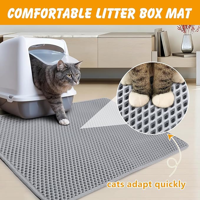 Double Layer Cat Litter Mat, 30x24 Inch Waterproof Litters Box Mat, Non-Slip Cat Mat for Litter Box