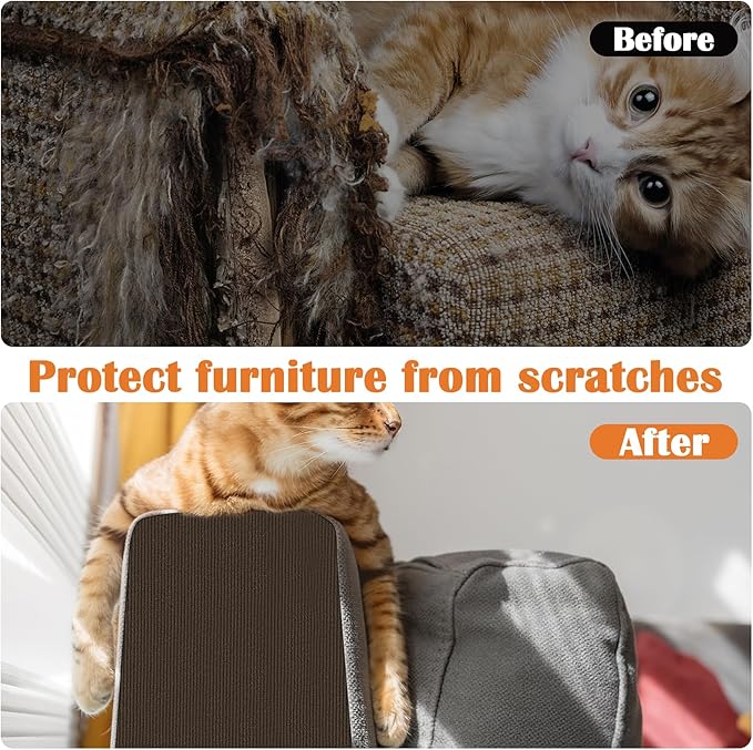 Cat Scratch Furniture Protector - 118" x 13.8" Trimmable Self-Adhesive Cats Claws Scratch Pads, DIY Cat Climbing Couch Protector for Scratch Post Cat Tree Replacement Indoor (Brown)