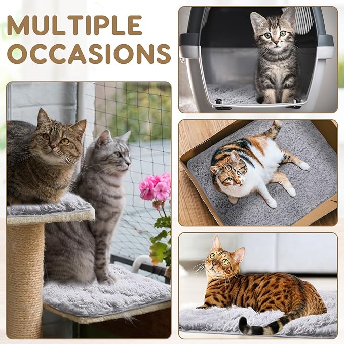 Drydiet 4 Pack Self Warming Cat Pad Self Heating Cat Mat Thick Faux Fur Plush Pet Bed Thermal Washable Dog Mat Anti Slip Bottom for Outdoor Indoor Pets(Grey,18" X 24")