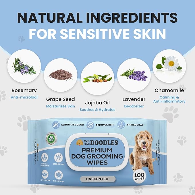 We Love Doodles Dog Wipes - Deodorizing & Cleaning Pet Wipes, for Coat, Face, Paws, Butt, & Body, Dog Essentials & Grooming Supplies, Made in USA, Unscented (400 Wipes)