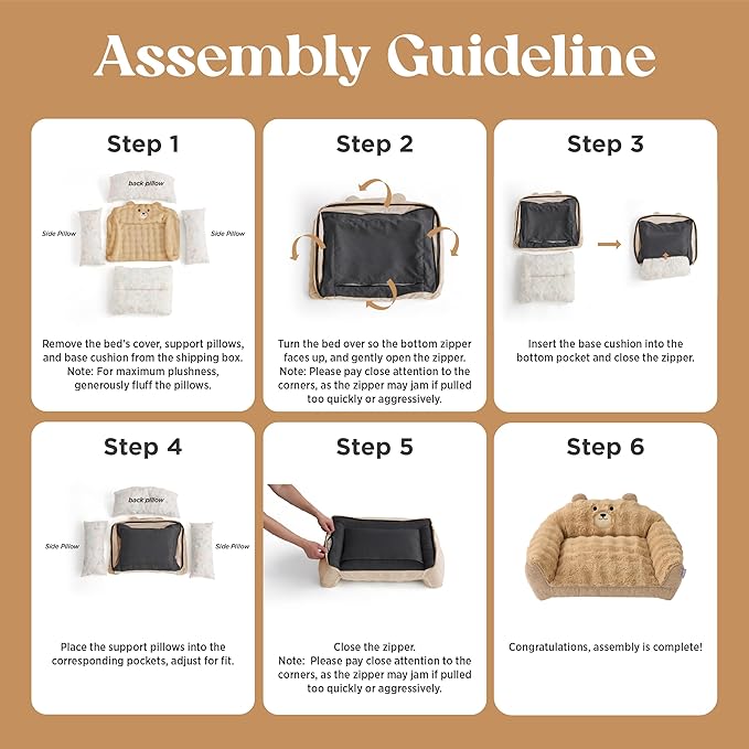 LE SURE Cute Cat Couch for Pets - Fluffy Original Bear Design for Small Dog Bed, Supportive Dog Couch with Removable Washable Cover, Puppy Bed for Small and Medium Dogs, 28inch, Pastel Grey