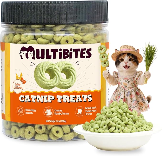 Catnip Cat Treats – Healthy Biscuits with Real Chicken, Vitamins & Catnip - Teeth Cleaning & Training Snacks for Indoor Cats (10.58 oz)
