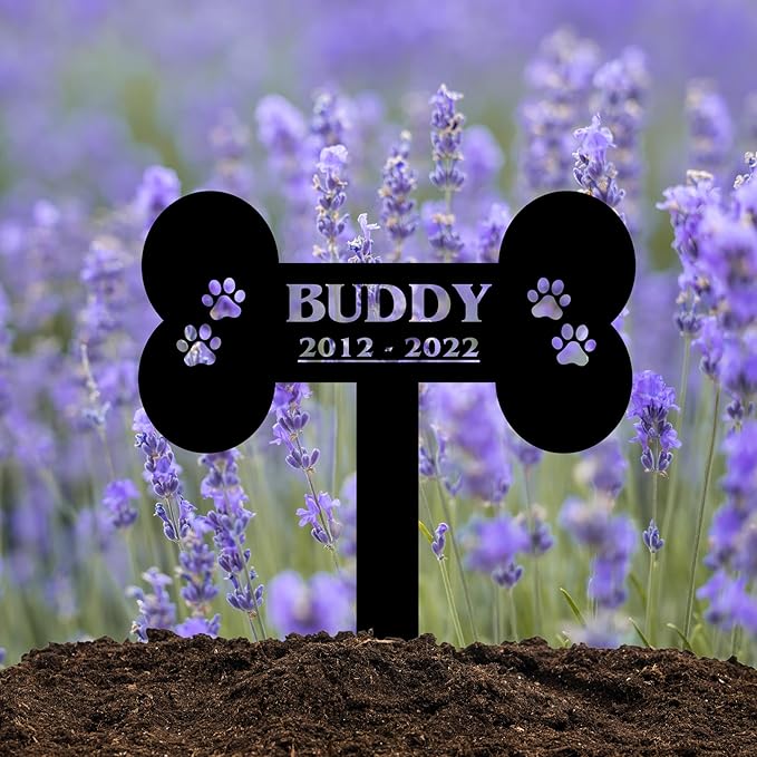 Custom Pet Name & Paws Memorial Metal Grave Marker, Personalized Dog Garden Stake for Cemetery Yard, Customized Remembrance Gift for Pet Owner Dog Lovers, Memorial Plaque Cemetery Stake