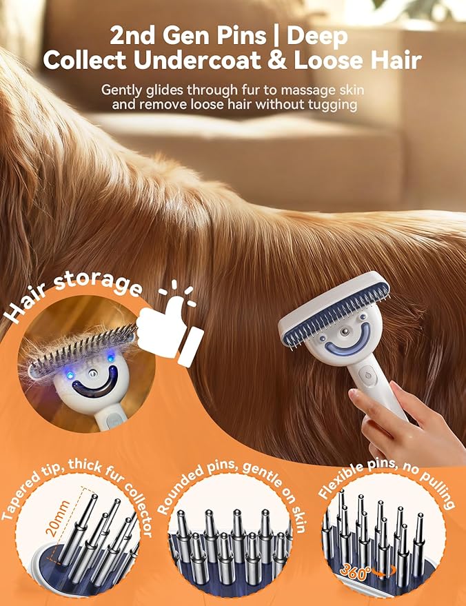 Dog Brush for Shedding with Steam, Dog Brush for Long Haired Dogs and Cats, Dual-Sided Dematting and Deshedding, Safe Non-Deforming Steel Pins, for Medium-Thick Coats Prone to Tangles & Shedding