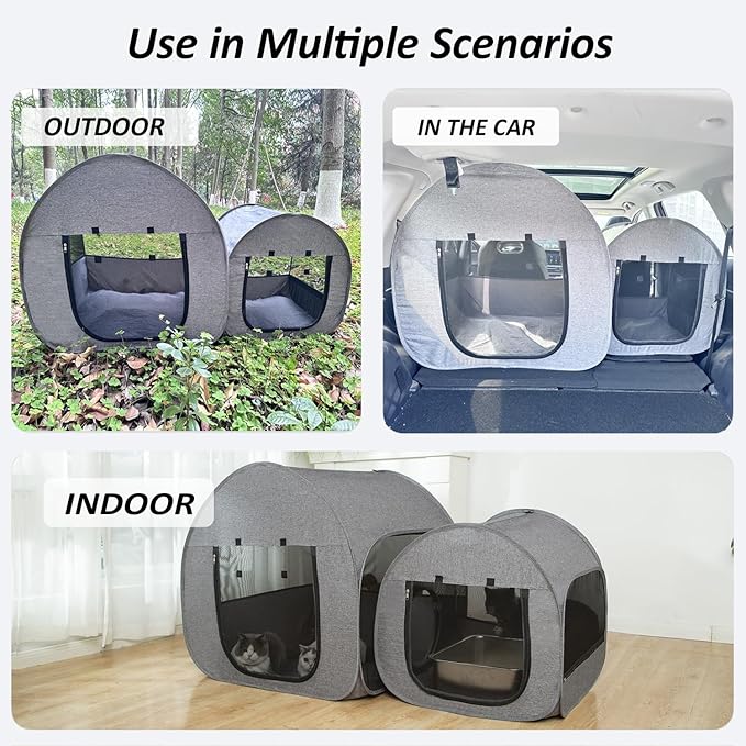 LUCKITTY Portable Cat Playpen, Delivery Room, Enclosure, Postoperative Recovery, House Design for Better Standing, Foldable Pet Tent for Indoor and Outdoor Use, Cat Houses & Condos Dark Gray