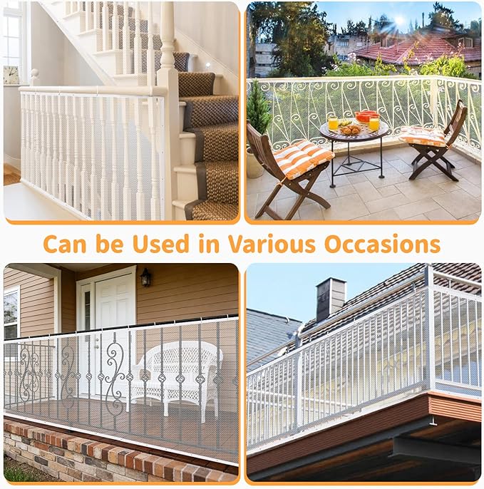 South to East Banister Guard for Baby, 15ft x 3ft Child Safety Net, Balcony Netting for Pets, Stair Railing Cover Baby Proofing, No Drilling, Stairway Mesh Netting Indoor Outdoor for Kids, Pets, Toys