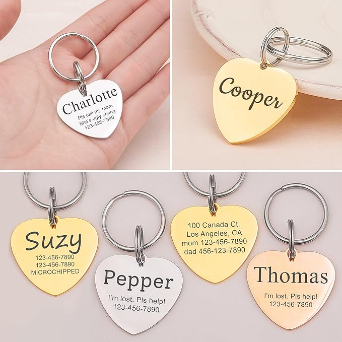 Anavia Personalized Pet ID Tags, Stainless Steel Glossy Laser Engraved Dog Cat Collar Name Tags, Multiple Colors Shapes Sizes (Heart, Small)