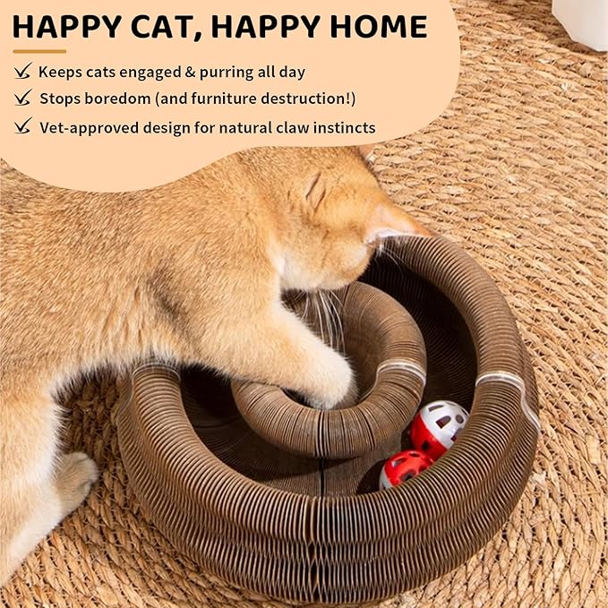 2 Pack Cat Scratcher Toys with Balls Bells, Magic Organ Foldable Cat Scratching Board for Kitten, Interactive Toys for Indoor Outdoor Exercise Anxiety Relief, Auburn