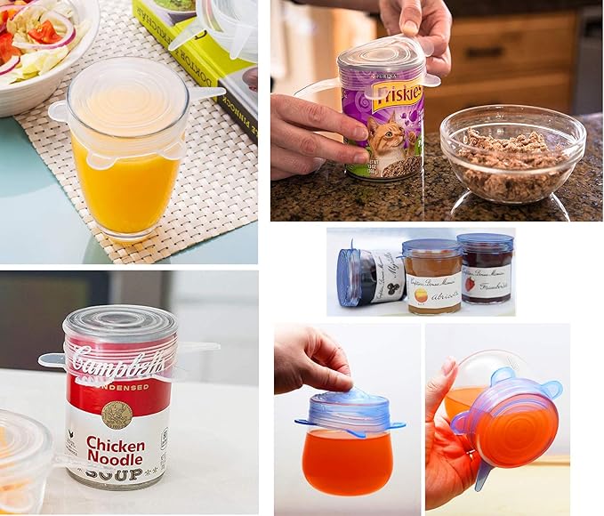 COMTIM Pet Food Can Lids, Silicone Stretch Can Lids Covers for Dog Cat Food, Reusable Expandable Universal Size Fit Most Cans and Jars, 6 Pack