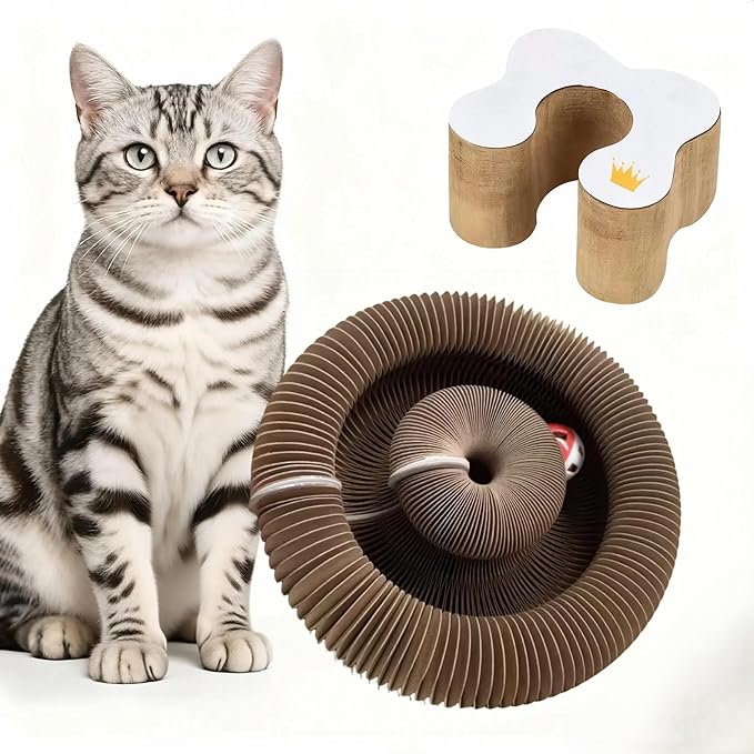 Cat Scratcher Interactive Foldable Magic Organ Indoor Toys for Cats Claw Care Twisty Paws Cardboard Cat Toy with Balls Bells