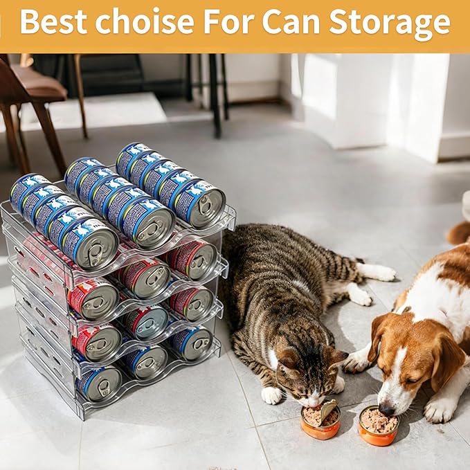 Cat Food Can Organizer,Can Organizer for Pantry,4-Layers Transparent Cat Food Storage Container Holds 72 (3.5oz) Cans,Canned Food Organizer and Storage for Countertop Kitchen Cabinet(4 Layers)