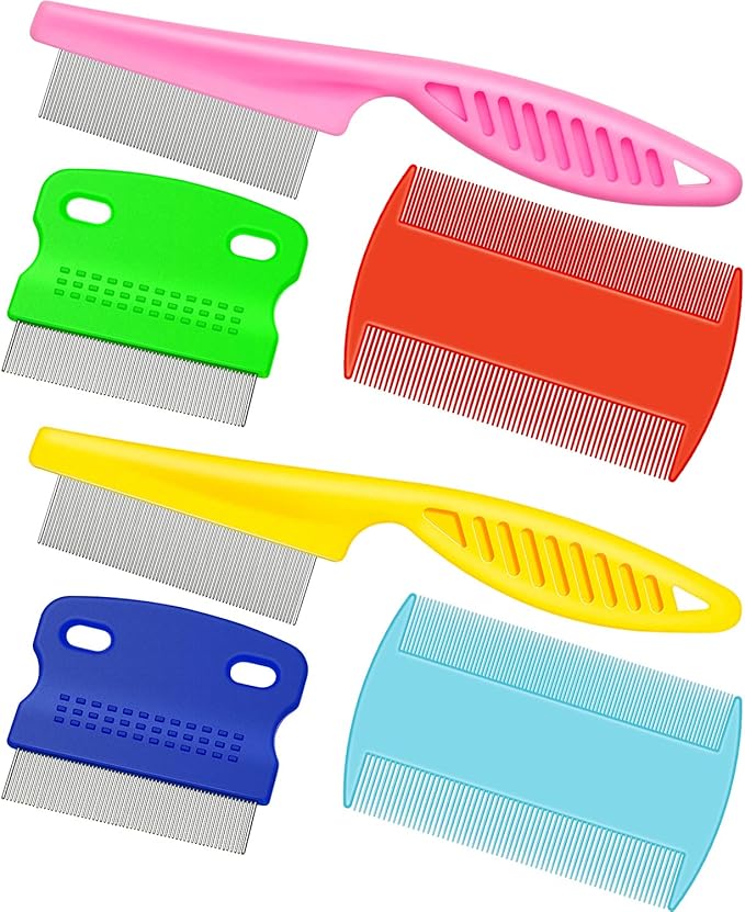 6 Pieces Pet Flea Lice Combs Dog Grooming Flea Cat Tear Stain Comb for Removal Dandruff, Hair Stain, Nit(Pink, Yellow, Dark Blue, Green, Blue, Orange)