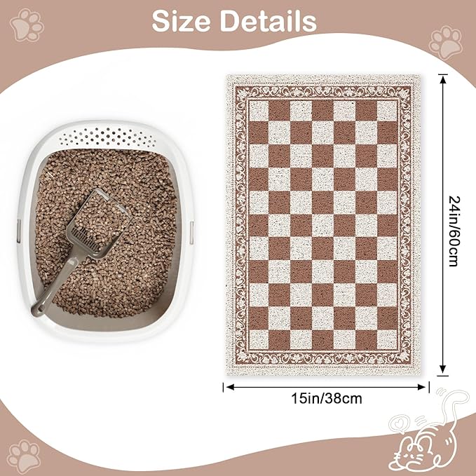 Bienbee Cat Litter Mat,24" x 15" Waterproof Litter Box Mat Litters Rug with Non-Slip Bottom, Easy to Clean Litter Trapping Mat for Cat,Light Beige Checkerboard M