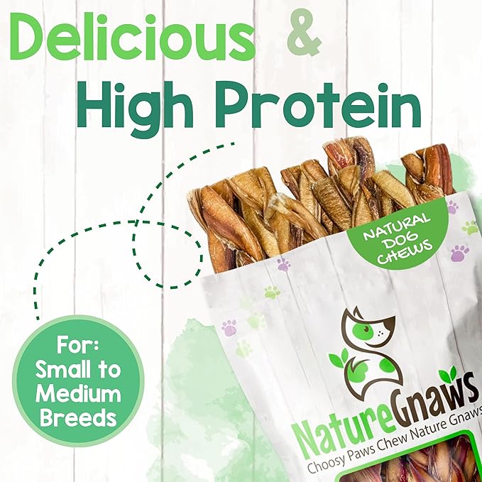 Nature Gnaws Braided Bully Sticks for Dogs 5-6" (3 Count) - Long Lasting for Small and Medium Dogs - Natural Beef Dog Chew Bones - Rawhide Free