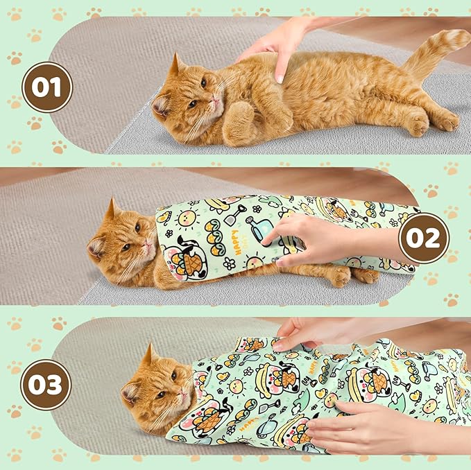 21.7" Cat Grooming Wrap for Cutting Nails, Corn Pattern Self-Adherent Fabric Wrap for Cats, Anti-Scratch Anti-Escape Multifunctional Cat Swaddle Tool for Teeth Brushing, Ear Cleaning