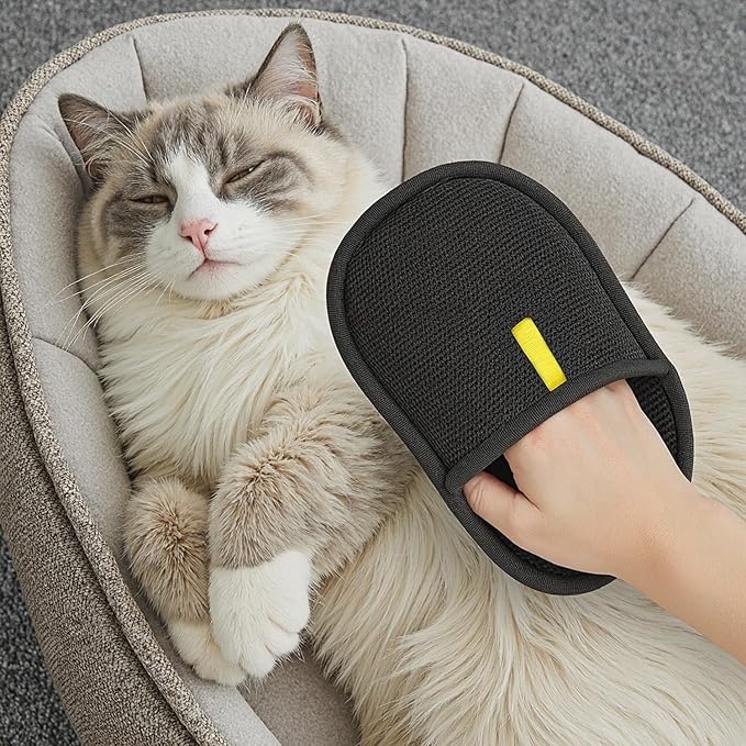 Pet Hair Removal Glove, Double-Sided Cleaning Mitt, Black and Gray, Mesh Material, for Pets, Furniture, Carpet, Sofa