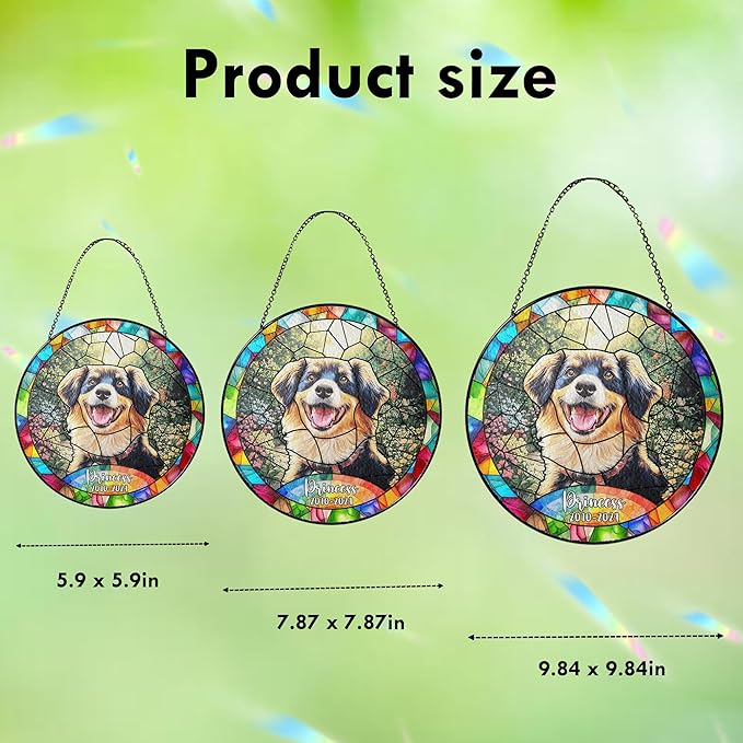 Custom Dog Portrait Art Suncatcher Stained Glass Remembrance Gift Pet Indoor Decor Window Hanging Dog Cat Bereavement Keepsake Loss of Pet
