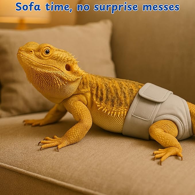 Bearded Dragon Diaper Accessories with Reusable Pad, Adjustable Wearable for Short Handling and Travel, Bearded Dragon Accessories, Reptile Travel Carrier Essentials (Grey)