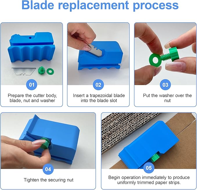 Cardboard Cutter for Cat Scratchers – 3D Printed Portable Cardboard Strip Cutter with 7 Replaceable Blades, DIY Cat Scratcher Tool (Blue)