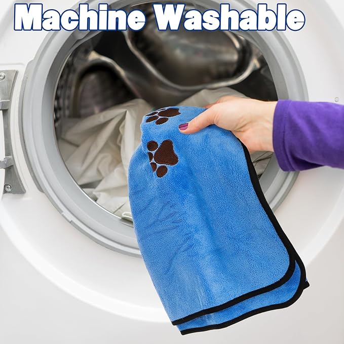 Fasmov 4 Pack Microfiber Dog Towels, 40"x 20" Large Pet Bath Towel, Microfiber Absorbent Towel Pet Bathing Supplies Quick Drying Paw Towel for Large, Medium or Small Dogs Cats Shower (Grey, Blue)