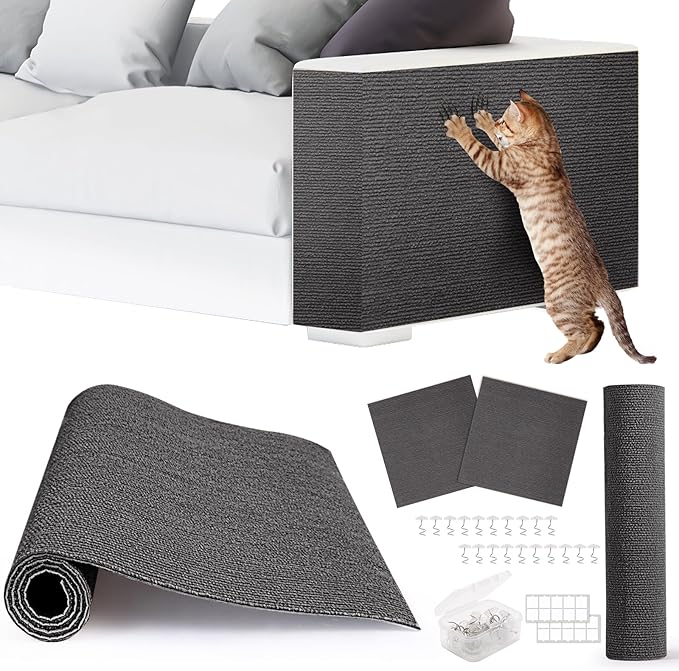 4pack Cat Scratch Couch Furniture and Wall Protector | Adhesive Cat Scratch Pad for Covering Cat Tower, DIY Climbing Cat Scratcher Couch Protector from Cat Claws Scratching (Dark Gray)