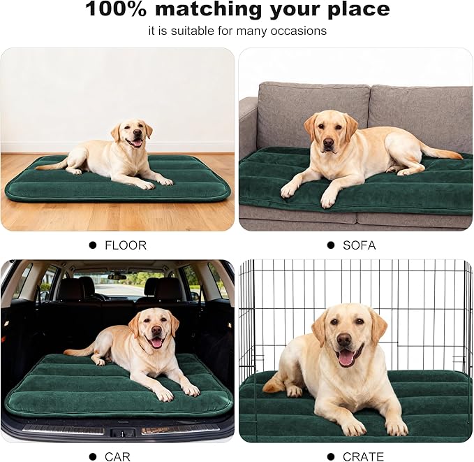 Dog Crate Pad, Ultra Soft & Anti-Slip Kennel Mat, Secure Fit for Metal Crates & Dog Cages, Washable Cozy Bed for Small Medium Large Dogs (Green, L(34"*20"*1.5"))
