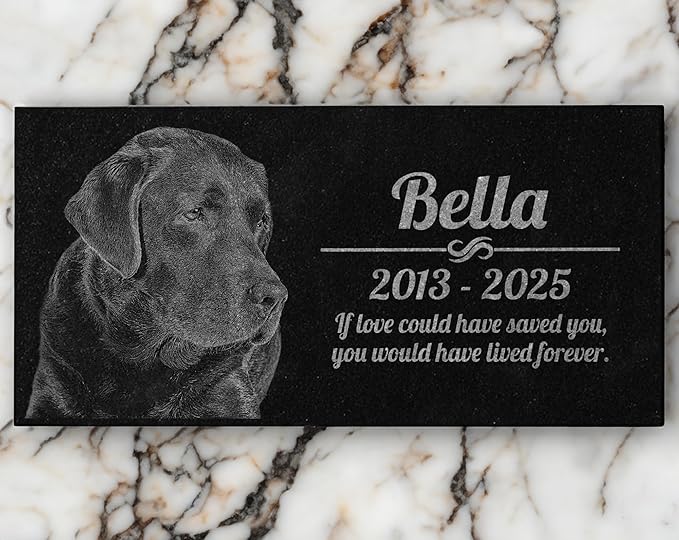 Pet Grave Marker Memorial Personalized Dog Paw Heart Pet Headstones Custom Engraved Absolute Black Granite Garden Plaque Engraved with Dog Cat Name Dates
