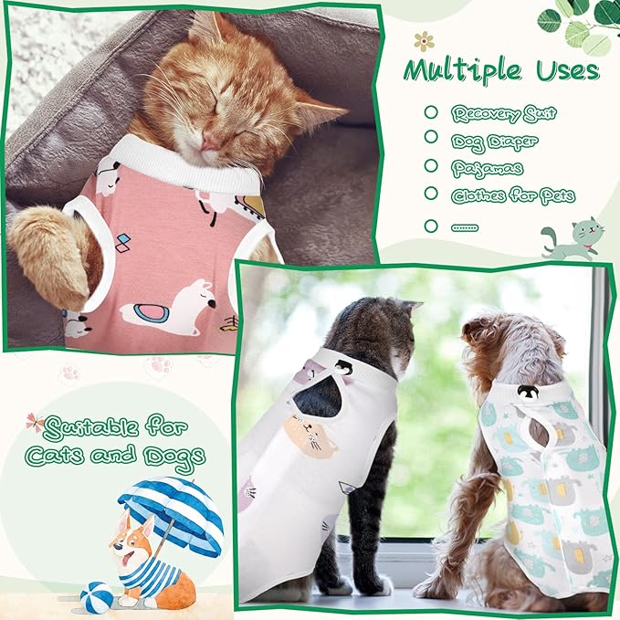 Nuanchu 3 Pieces Cat Recovery Suit Kitten Recovery Suit E-Collar Alternative for Cats and Dogs Abdominal Skin Anti Licking Pajama Clothes Sets(Large,Cute Style,Colorful)