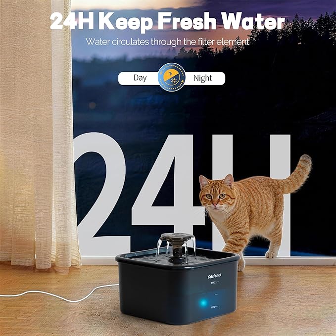 Cat Water Fountain, 74oz/2.2L Catsfoutek Pet Water Fountains for Cats Indoor, 12 Set of Filters Cat Drinking Fountain with Ultra Quiet Pump- for Pets and Small Animals, Black