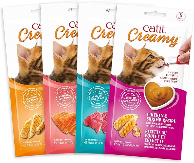 Catit Creamy Lickable Cat Treat – Hydrating and Healthy Treat for Cats of All Ages - Chicken & Shrimp, 15-Pack