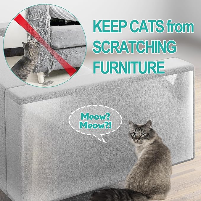 [Thicken Vinyl] Anti Cat Scratch Furniture Protector, Single-Sided Sticky Couch Protector for Cats, Flexible Couch Corner Guard Under Cats Claw, Cat Scratch Deterrent Tape-(160" x 12.4")