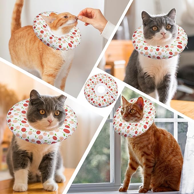 Seyezo Cat Cone Soft, Adjustable Recovery Collar for Small Medium Large Cats, Cute Donut E After Surgery, Anti-Lick Wound Healing Elizabethan for Kittens (Pink Cherry, Small)