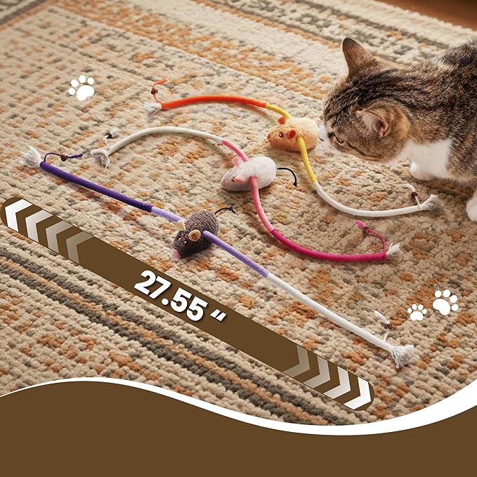 Cat Chew Ropes with Catnip Mouse, 3Pcs Cat Chew Toys for Large Cats Enrichment, 3-in-1 Catnip Toys Mouse & Strong Braided Ropes & Gall Fruits, Cats Teething Toys