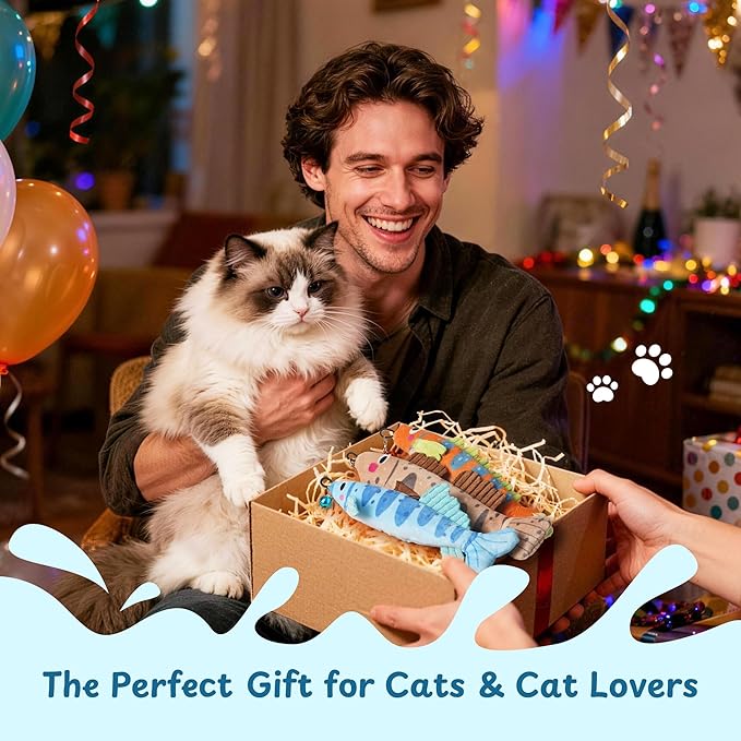 Catnip Toys, [12000mg] Extra Large Toys for Indoor Cats with Removable Bell, 100% Natural North American Catnip Floppy Fish Cat, Crinkle Sound & Soft Cotton-Free Surface