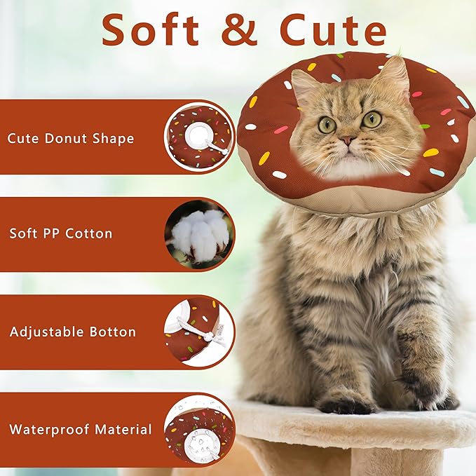 Seyezo Cat Cone Collar Soft, Adjustable Cat Recovery Collar Kitten Cones to Stop Licking, Cute Donut E Collar After Surgery, Cats Neck Pillow ConeElizabethan Cones of Shame (Waterproof Brown, Large)
