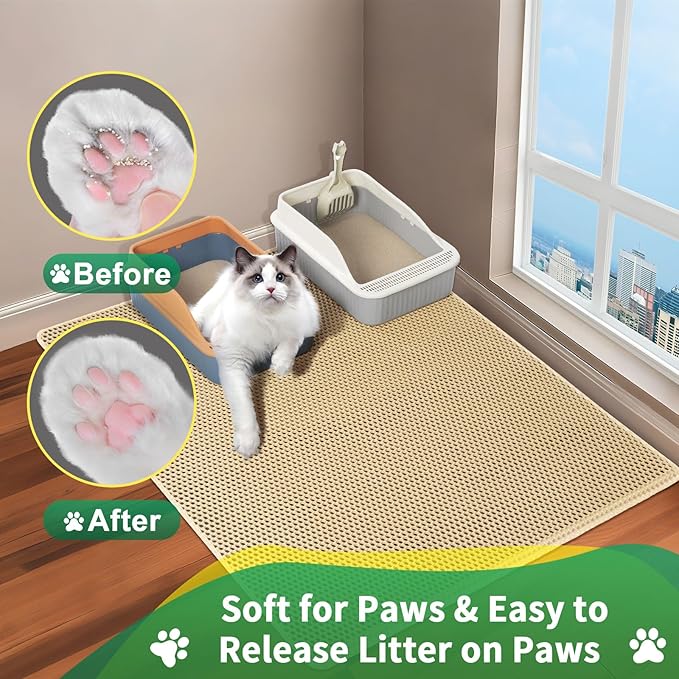 GRELY Cat Litter Mat,32"x22" Litter Box Mat,2 Layer Litter Trapping Mat for Indoor Cats,Litter Catcher Mats for Kitty Pet,Cat Rug. Non-Slip Waterproof Urine Proof, Collapsable