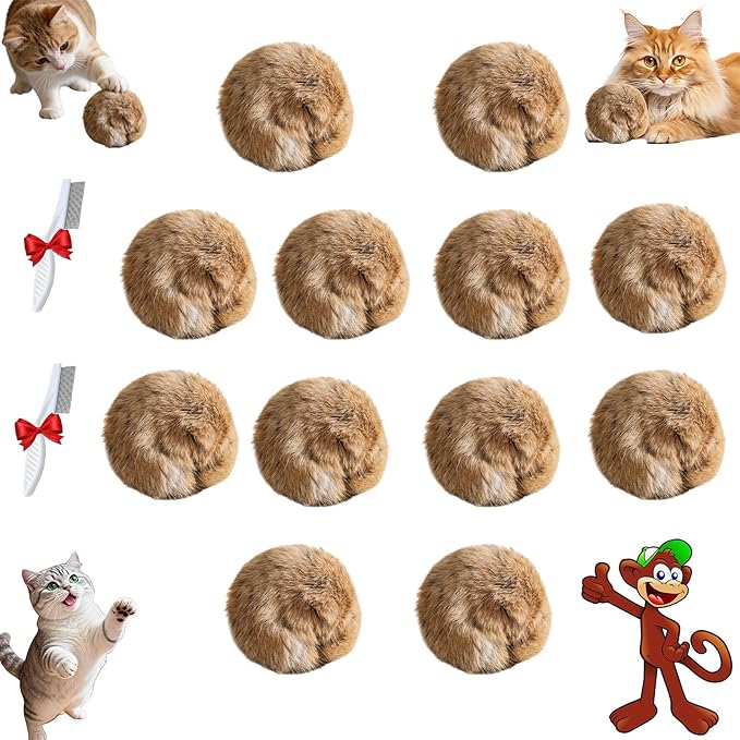 Rabbit Fur Ball Cat Toy, Soft and Comfortable, Durable and Scratch-Resistant, Won't Hurt Claws or Teeth, Self-Entertainment and Entertainment, Interactive Cat Toy (12 PCS)