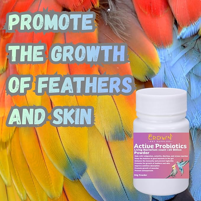 Avian Probiotic Powder – 20 Billion CFU with Beneficial Bacteria – Supports Gut Health, Digestive Balance, Nutrient Absorption, Endurance & Feather Growth for All Types of Birds 50g