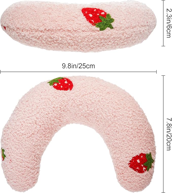 Lystaii Cat Calming Pillow for Indoor Pets - Soft Fluffy Cat & Dog Bed - Dog Neck Pillow Pet Toy Half Donut Anxiety Relief with Cute Embroidery Pattern (Pink, Strawberry)