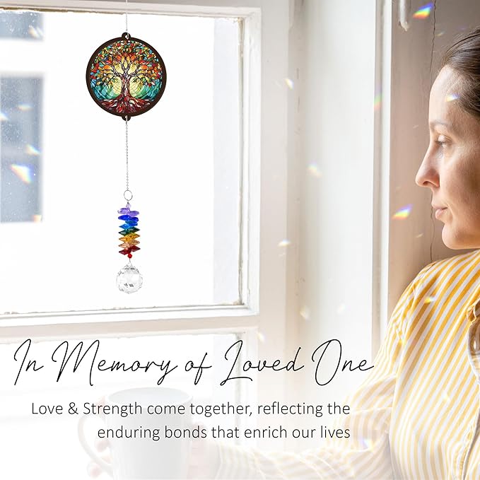 Memorial Suncatcher - Tree of Life Ornament - Sympathy Gift for Loss of Loved One - Condolence Bereavement Gifts - Remembrance Funeral Keepsake - Mother's Day for Mom Dad